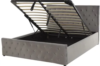 Produktbild von BELIANI Polsterbett Grau Samtstoff 140 x 200 cm mit Bettkasten hochklappbar u. hohem Kopfteil Doppelbett Elegantes Modernes Gesterfield Design