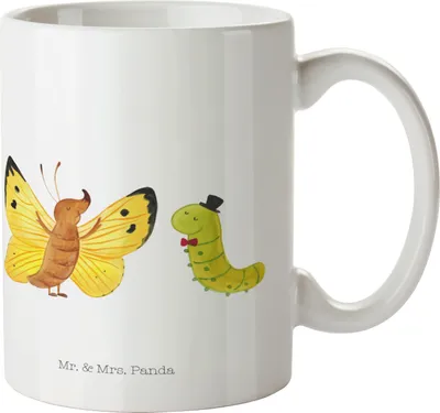 Produktbild von Mr. & Mrs. Panda Teetasse Raupe Schmetterling - Weiß - Geschenk, Kaffeebecher, Kaffeetasse, Zitronenfalter, Tasse, Kokon, Schönheit, Lustige Sprüche, Trinkbecher, Hut