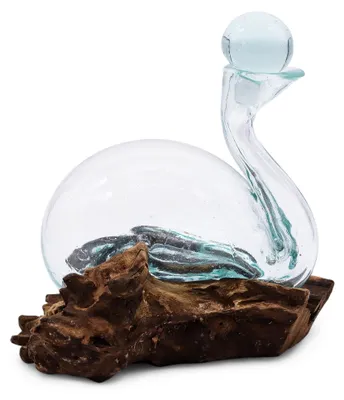 Image de Carafe en forme de canard, en verre soufflé, montée sur une base en bois, avec un bouchon de 19 cm