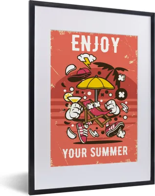 Produktbild von MuchoWow® MuchoWow® Gerahmtes Poster Sonnenschirm - Sommer - Retro 30x40 cm - Poster mit zchwarzem Bilderrahmen - Wandposter Schlafzimmer