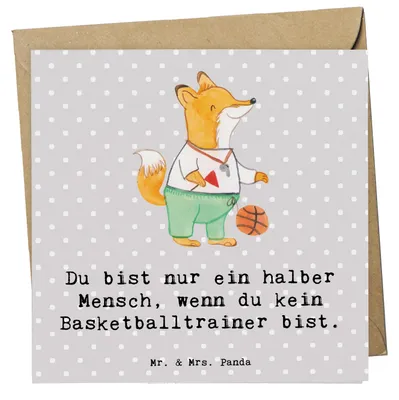 Produktbild von Mr. & Mrs. Panda Glückwunschkarte Basketballtrainer Herz - Grau Pastell - Geschenk, Sport, Klappkarte, Basketball, Fuchs Spruch, Verein, Grußkarte, lustiger, faltkarte