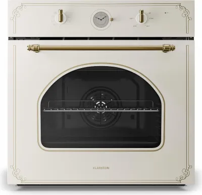 Klarstein Victoria - Elektrobackofen, Einbauofen mit 9 Funktionen,Timer, 50-250 °C, 70 Liter, Retro Backofen, 10 Einschübe, aushängbare Ofentür für einfache Reinigung, Einbaubackofen elfenbein