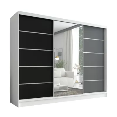 Produktbild von Schwebetürenschrank, 3-türig Schrank 200 cm mit Spiegel ARIVA 1 (Weiß , Graphit, Schwarz)