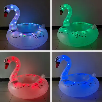Produktbild von Aufblasbarer Schwan Pool Float mit sieben farbigen Lichtern, solarbetrieben, 40'' großer Pool Strand Float, Erwachsene Sommer Pool Floß Lounge