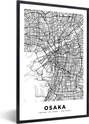 Produktbild von MuchoWow® Gerahmtes Poster Osaka - Stadtplan - Schwarz und weiß - Karte 20x30 cm - Poster mit Schwarzem Bilderrahmen Wandposter Rahmen Foto Bilder - Drucken - Bilder Poster im Rahmen