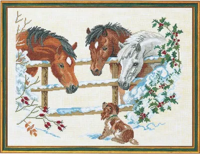 Produktbild von Eva Rosenstand Kreuzstich Set "Pferde und Welpe", Zählmuster, 45x60cm