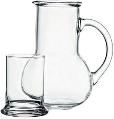 Produktbild von Pasabahce 2-Teilig Wasserkrug Kanne Glaskrug Bistro Krug Saftkrug Limokrug mit 1 Glas 1000 cc