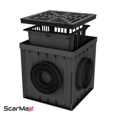 Produktbild von ScarMaxx - Hofablauf 300x300 mm C250 - Bodenablauf mit Schmutzfangeimer, mit Anschluss für KG Rohr verschiedener Größe - Bodenablauf aus Kunststoff
