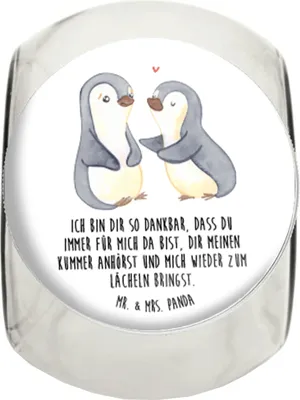Produktbild von Mr. & Mrs. Panda Bonbonglas Pinguine trösten XL 2000ml - Weiß - Geschenk, Hocheitstag, aufbewahrungsglas, Hochzeitstag, Bonboniere, für Frauen, Freundin, Mitbringsel