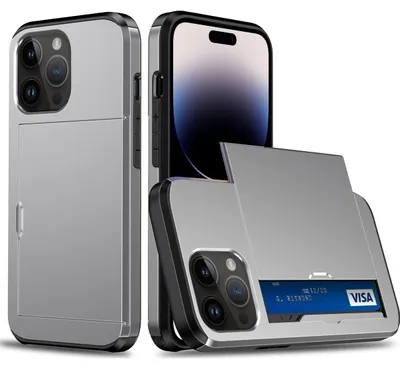 Produktbild von Mobigear Card Schutzhülle für iPhone 15 Pro Max, Hartschale, Rückseite, stoßfest mit Kartenhalter - Grau
