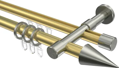 Produktbild von Interdeco Rundrohr-Innenlaufstange / Gardinenstange (Kombination) Messing-Optik / Edelstahl-Optik, Typ Prestige Savio (Kegel), 20 mm Ø 2-läufig, 240 cm