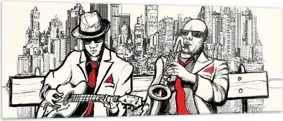 Produktbild von Bilder auf glas - Jazz Musik Musiker - 140x50cm - Glasbilder - Wandbilder - Kunstdruck - zum Aufhängen bereit - Wanddekoration aus Glas - Glas Bilder - Wandbild auf Glas - Einteilig - GAB140x50-3599