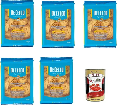 Produktbild von De Cecco Le Specialità Fettuccine N°233, 100% Italienisch Pasta Nudeln 5x 500g + Italian Gourmet Polpa 400g
