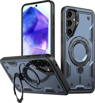 Immagine prodotto di Custodia a doppio strato per Samsung Galaxy A55, custodia protettiva militare magnetica con anello in metallo e supporto Blu