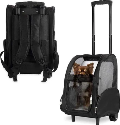 Immagine prodotto di Borsa da trasporto per animali domestici con doppie ruote - media, nera
