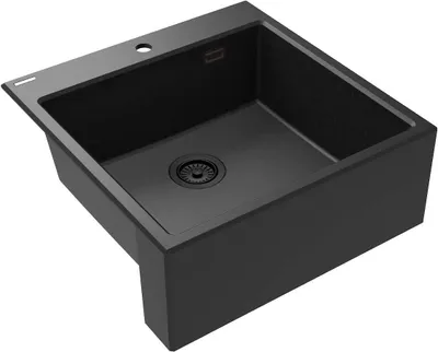 A black granite sink shown from a diagonal angle.