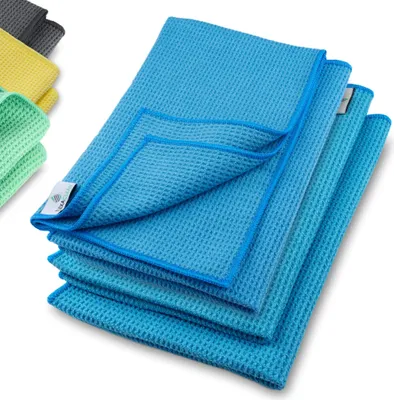 Produktbild von ELEXACLEAN Mikrofaser Trockentuch, Premium Waffeltuch (4 Stück, 60x40 cm, Blau) superweiche Qualität für Auto, Glas, Küche, Geschirr, Bad