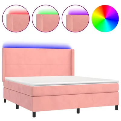Produktbild von vidaXL Boxspringbett mit Matratze & LED Rosa 160x200 cm Samt