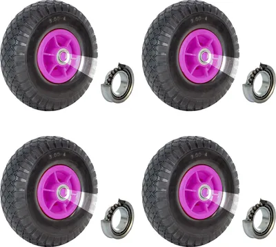 Produktbild von 4x Sackkarrenrad Luftrad 260x85 mm 3.00-4 60 mm versetze Nabe Ø 20 mm pink robustes 4 PR Gewebe