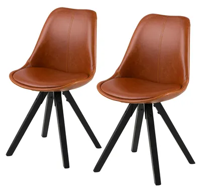 Produktbild von home24 Polsterstuhl-Set - Kunstleder / Gummibaum Massiv - Cognac / Schwarz