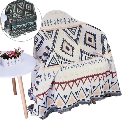 Zdjęcie produktu dla Koc Boho Przytulny koc 180 * 230 cm, dzianinowa narzuta na łóżko Kanapa Fotel, wszechstronny pokrowiec na sofę Pokój dzienny Koc na sofę z frędzlami Deco