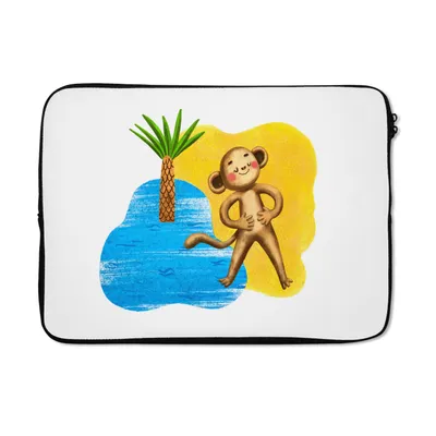 Produktbild von MuchoWow® Laptop Hülle 14 ZollAffe - Strand - Palme - Meer Laptoptasche - Laptoptasche - Stoßsicher - Schutzhaube