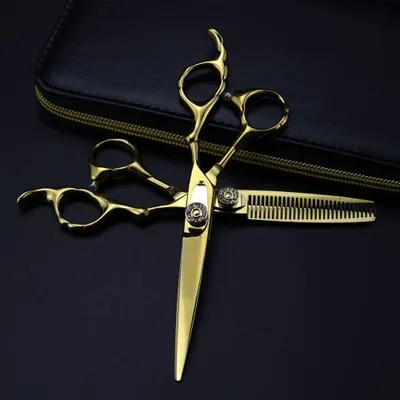 Produktbild von Professionelle Haarschneideschere, 6 Zoll, aus hochwertigem Goldstahl, Haarschere und Effilierschere für den Haarschnitt, Friseurscheren-Set