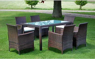 Productafbeelding van Living Store 7-delige tuinsets met kussens, van bruin polyrotan