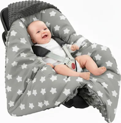 Produktbild von Schlafsack aus weichem Plüsch (80 x 80 cm) für Autositz, Babytragetuch, Wickeltuch - graues Lebkuchenmuster