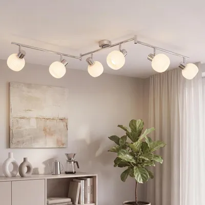 Produktbild von ZMH Deckenstrahler 6 Flammig Deckenleuchte Wohnzimmer Deckenlampe Weiß Strahler Innen Vintage Glas Deckenspots E14 Mordern Design 350°Schwenkbar Spots für Schlafzimmer Flur(Ohne Leuchtmittel)