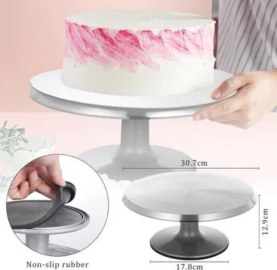 Produktbild von Silberne Bäckerpaletten aus Aluminiumlegierung, eine drehbare Dekoration für Bäckereien mit Eismischer und Backwerkzeug (30 cm)