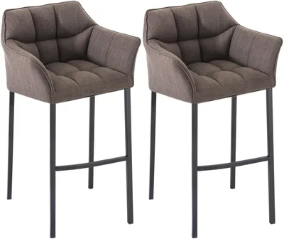 Produktbild von CLP 2er Set Barhocker Damaso Stoffbezug mit Vierfußgestell aus Metall bis 240 kg | Farbe grau Gestell Farbe schwarz