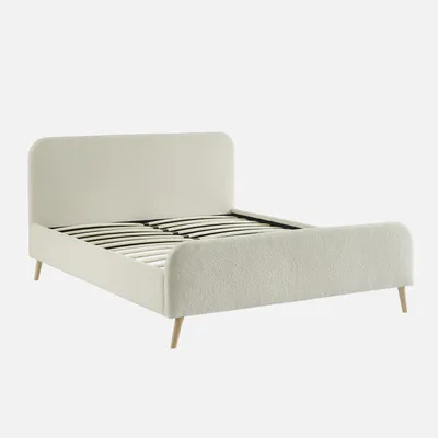 Immagine prodotto di Letto con rete e testiera imbottita bouclé, 160x200cm, Crema