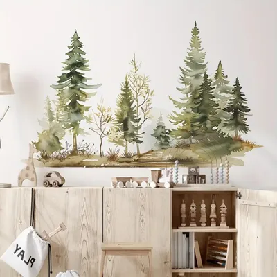 Produktbild von Aquarell-Wald Wandtattoo – Wandaufkleber für Schlafzimmer & Wohnzimmer, stilvolle Deko