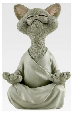 Produktbild von Graue Buddha-Katzenfigur in Yoga-Pose - Sammlerstück für Katzenliebhaber