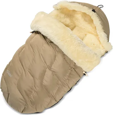 Produktbild von Lammfell Fußsack Kinderwagen, , 50x98 cm, wind- und wasserdicht, Allroundmodell, mit stufenlos verstellbaren Gurtschlitzen, waschbar bis 30°C beige
