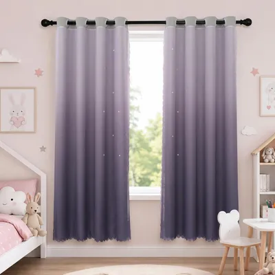 Produktbild von 2 Stück Vorhang Blickdicht Gardinen Stern Doppelschicht Ösenvorhänge mit Voile für Schlafzimmer Wohnzimmer Kinderzimmer, Grau, B132xH243cm