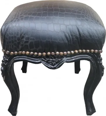 Produktbild von Casa Padrino Barock Sitzhocker Schwarz/Schwarz Croco Lederoptik Höhe 40 cm, Breite 35 cm - Barock Möbel