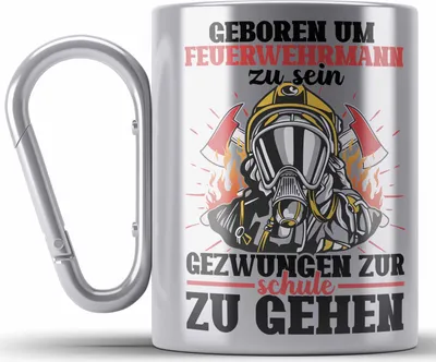 Produktbild von Trendation - Feuerwehr Edelstahl Tasse Karabiner Sohn Jungs Geschenke Zubehör Lustig Kinder Geburtstag Gezwungen Zur Schule (Silber)