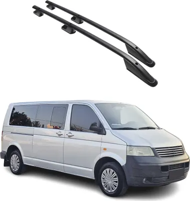 Image de Barres de Toit Transversales pour VW T5 Cravelle 2003-2015 L2 Long Alu Noir 2X