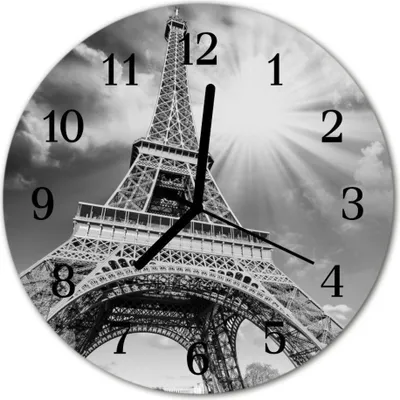 Produktbild von Glasuhr Wanduhr Küchenuhr Echt-Glas 30fi cm Eiffelturm Paris schwarz-weiß