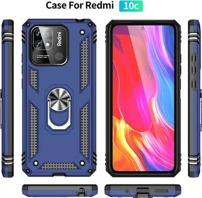 Produktbild von Redmi 10C Hülle, Dual Layer Robust Militäre Schutzhülle mit Ringhalterung Ständer für Xiaomi Redmi 10C Blau