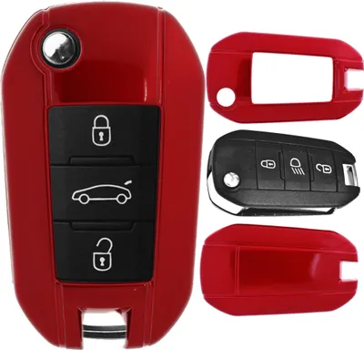 Produktbild von Auto Schlüssel Kunststoff Hülle ABS Plastik Schutz Cover Rot kompatibel mit Peugeot 208 301 308 408 508 3008 2008 5008 Klappschlüssel