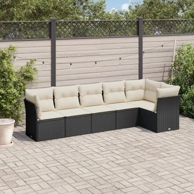 Produktbild von Design 6-tlg. Garten-Sofagarnitur mit Kissen Schwarz Poly Rattan, Gartenmöbel-Sets 2024