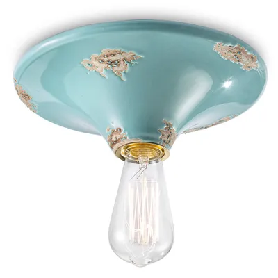 Produktbild von Ferroluce Deckenleuchte Aufbaulampe Vintage Hellblau Ø9cm max. 77W E27 handgefertigt Keramik