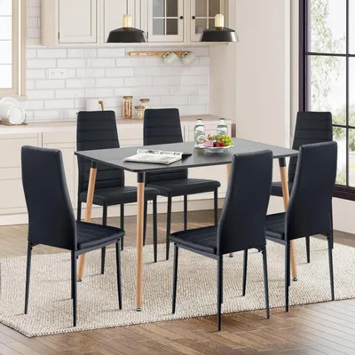 Produktbild von Essgruppe Esstisch mit 6 Stühlen Rechteckig 110cm Schwarz/Schwarz