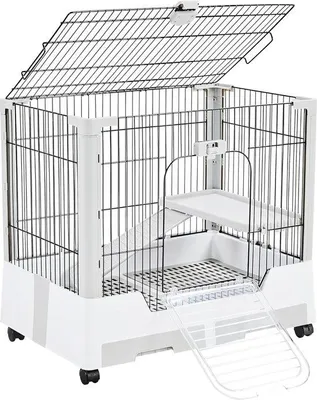 Produktbild von Famanu Käfig für kleine Tiere mit 360° Rädern und Sicherheitsverschlüssen - geeignet für Kaninchen und Hamster - 75,5 x 50,5 x 67,5 cm