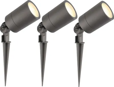 Produktbild von Ledvion - 3er Set, Gartenstrahler mit Erdspieß, IP65, 3W, GU10, 2700K, 220-240V, Warmweiß, LED Strahler, Gartenbeleuchtung mit Strom, Mit GU10 Leuchtmittel, Dimmbar, Wasserdicht