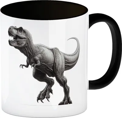 Produktbild von T-Rex Dinosaurier Kaffeebecher in schwarz