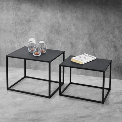 Produktbild von Beistelltisch Set Couchtisch 2er Set Sofatische Kaffeetisch in rechteckiger Form Nachttisch Deko Tisch Metallgestell Industriedesign Schwarz [en.casa]